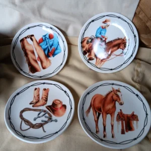 MWW Market Mini Plates Cowboy Western Horses Theme Boxed Set of 4
