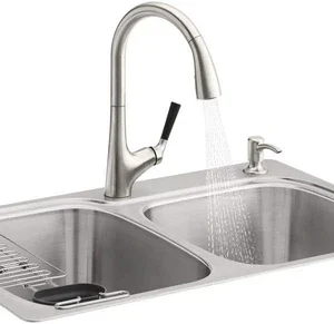 R75791-2PC-NA All-In- One Dual-Mount Double Bowl Kitchen Sink Kit with Faucet an