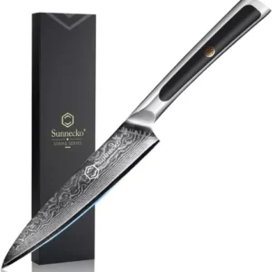 Sunnecko Utility Knife 5 Inch Kitchen Steak Knife Damascus Steel Fruit Paring