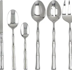 45-Piece Bamboo Shaped Flatware Set, 18/8 Stainless Steel Silverware Cutlery Set