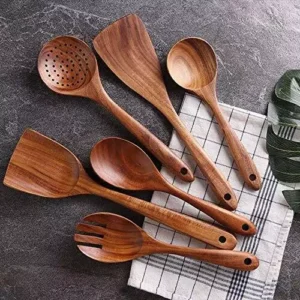 Non-Stick Handmade Wooden Serving and Cooking Spoon Kitchen Utensils, Set of 6